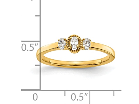 14K Yellow Gold Beaded Edges 3 stone Oval Diamond Ring 0.12ctw