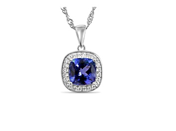 Picture of Square Cushion Tanzanite and Cubic Zirconia Rhodium Over Sterling Silver Pendant and chain, 2.41ctw
