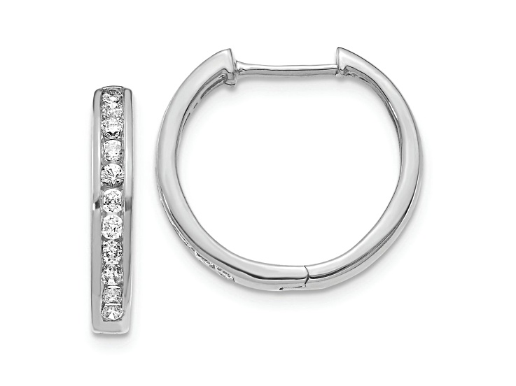 Rhodium Over 10k White Gold 5/8", 0.495ctw Diamond Hinged Hoop Earrings