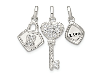 Picture of Sterling Silver Antiqued Cubic Zirconia 3 Piece LIVE Pendant Set
