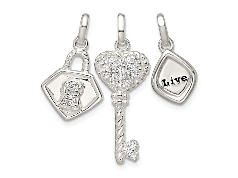 Sterling Silver Antiqued Cubic Zirconia 3 Piece LIVE Pendant Set