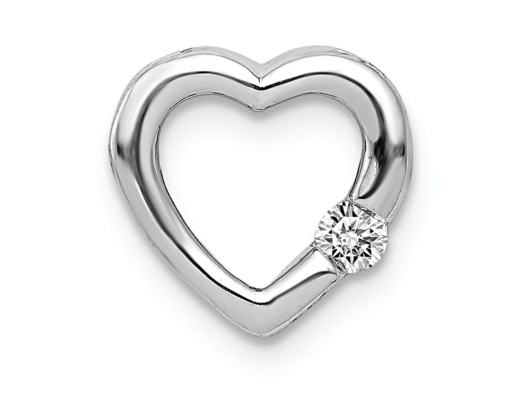 Rhodium Over 14k White Gold Diamond Heart Chain Slide Pendant