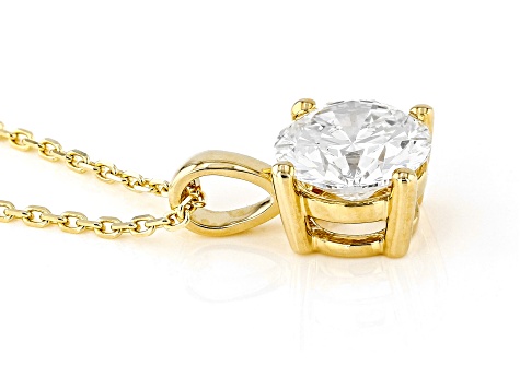 14K Yellow Gold Round IGI Certified Lab Grown Diamond Solitaire Pendant With Chain 2.0ct, F/VS2