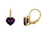 10K Yellow Gold Amethyst and Diamond Heart Leverback Earrings 1.63ctw