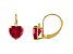 10K Yellow Gold Lab Created Ruby and Diamond Heart Leverback Earrings 2.53ctw
