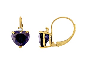 10K Yellow Gold Lab Created Sapphire and Diamond Heart Leverback Earrings 2.53ctw