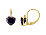 10K Yellow Gold Lab Created Sapphire and Diamond Heart Leverback Earrings 2.53ctw