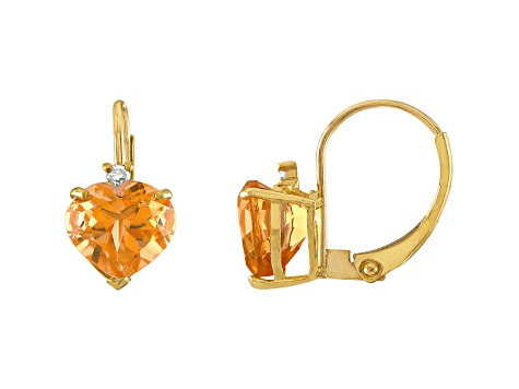 10K Yellow Gold Citrine and Diamond Heart Leverback Earrings 1.75ctw