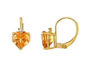 10K Yellow Gold Citrine and Diamond Heart Leverback Earrings 1.75ctw