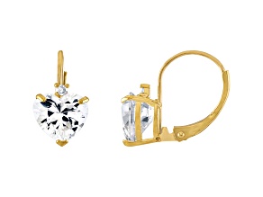 10K Yellow Gold Lab Created White Sapphire and Diamond Heart Leverback Earrings 2.53ctw