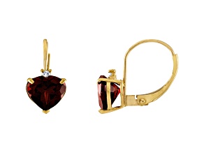 10K Yellow Gold Garnet and Diamond Heart Leverback Earrings 2.53ctw
