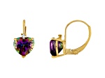 10K Yellow Gold Mystic Topaz and Diamond Heart Leverback Earrings 2.33ctw