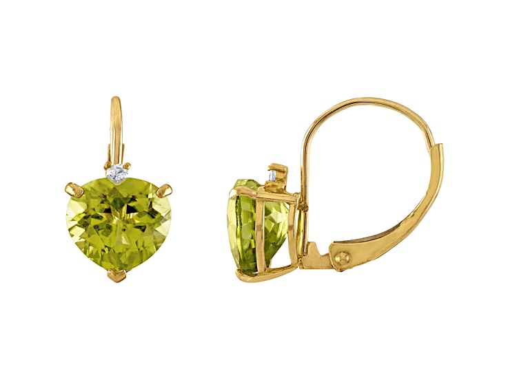10K Yellow Gold Peridot and Diamond Heart Leverback Earrings 2.23ctw