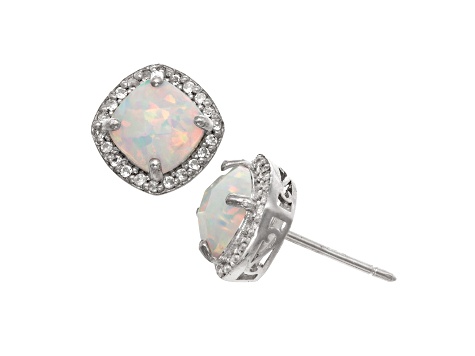 White Lab Created Opal Sterling Silver Stud Earrings 1.54ctw