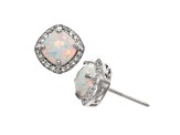 Lab Created Opal Sterling Silver Halo Stud Earrings 1.54ctw