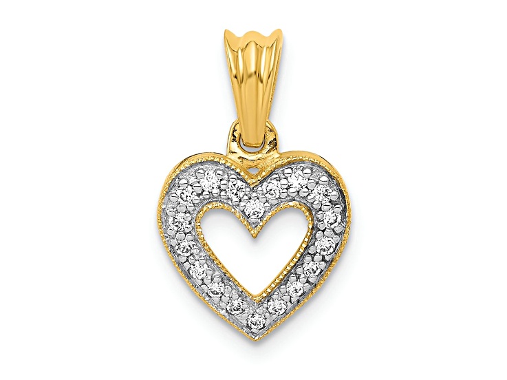 10k Yellow Gold and Rhodium Over 10k Yellow Gold 0.10 ctw Diamond Heart Pendant