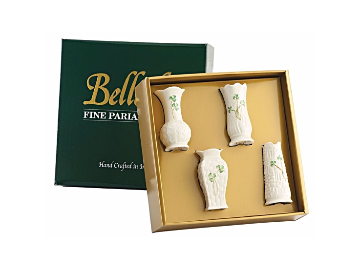 Belleek Shamrock Set of Four Mini Vases