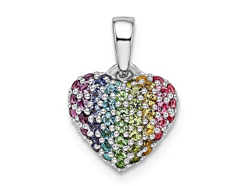 Picture of Rhodium Over Sterling Silver Rainbow Nano Crystal Heart Pendant