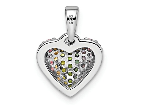 Rhodium Over Sterling Silver Rainbow Nano Crystal Heart Pendant