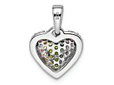 Rhodium Over Sterling Silver Rainbow Nano Crystal Heart Pendant