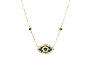 White And Blue Diamond 10K Yellow Gold Evil Eye Necklace 0.35ctw