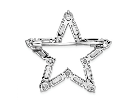 Rhodium Over Sterling Silver Cubic Zirconia Star Pin Brooch