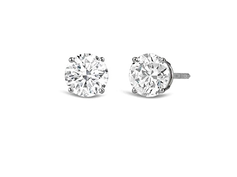 14K White Gold 0.75 Ctw Round Lab-Grown Diamond Studs, F Color SI2 Clarity