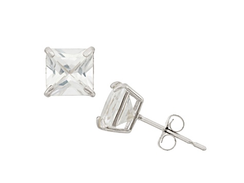 Lab Created White Sapphire Princess Cut 10K White Gold Stud Earrings, 2.8ctw