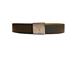 Fendi Mens Yellow Brown Reversible Grained Leather Belt 100