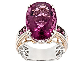 Pink Fluorite Rhodium & 18k Rose Gold Over Palladium Sterling Silver Ring 15.37ctw