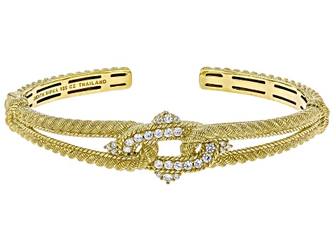 Judith Ripka 0.45ctw Bella Luce® Diamond Simulant 14K Yellow Gold Clad Textured Cuff Bracelet