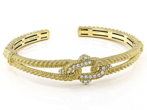 Judith Ripka 0.45ctw Bella Luce® Diamond Simulant 14K Yellow Gold Clad Textured Cuff Bracelet