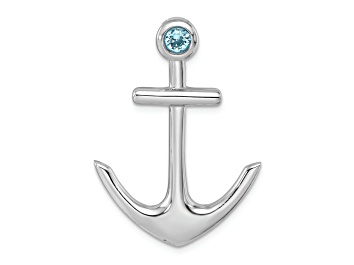 Picture of Rhodium Over Sterling Silver Polished Crystal Anchor Chain Slide