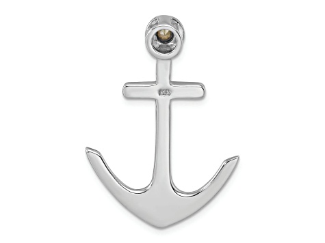 Rhodium Over Sterling Silver Polished Crystal Anchor Chain Slide