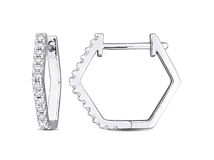 1/3 CT TGW Created Moissanite Pentagon Hoop Earrings in Sterling Silver