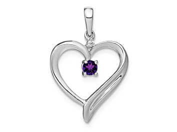 Picture of Rhodium Over 14k White Gold Amethyst and Diamond Heart Pendant