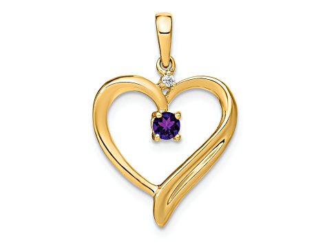 14k Yellow Gold Amethyst and Diamond Heart Pendant