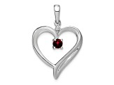 Rhodium Over 14k White Gold Garnet and Diamond Heart Pendant