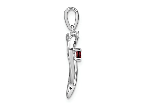 Rhodium Over 14k White Gold Garnet and Diamond Heart Pendant