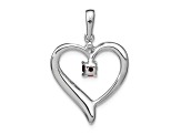 Rhodium Over 14k White Gold Garnet and Diamond Heart Pendant