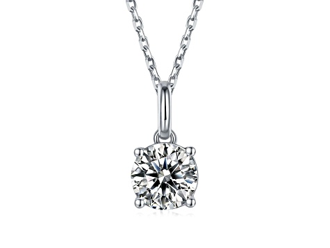 White Moissanite Sterling Silver Solitaire Pendant With Chain, 0.50ct