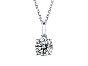 White Moissanite Sterling Silver Solitaire Pendant With Chain, 0.50ct