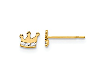 Picture of 14k Yellow Gold Kids Cubic Zirconia Crown Stud Earrings