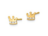 14k Yellow Gold Kids Cubic Zirconia Crown Stud Earrings