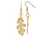 24k Yellow Gold Dipped Oak Leaf Gold-tone Dangle Earrings