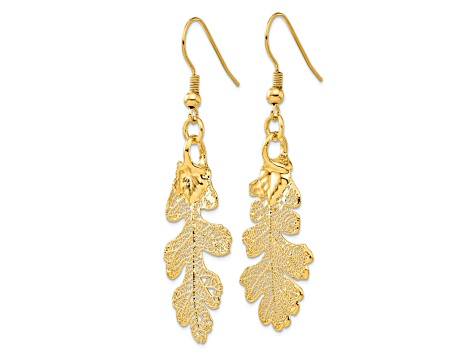 24k Yellow Gold Dipped Oak Leaf Gold-tone Dangle Earrings