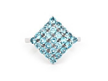 Picture of Rhodium Over Sterling Silver Paraiba Blue Apatite Cluster Ring