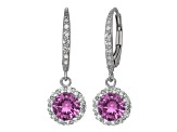 Pink Lab Created Sapphire Sterling Silver Dangle Earrings 2.52ctw