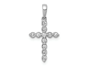 Rhodium Over 10k White Gold 0.11 ctw Diamond Cross Pendant