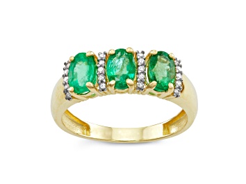 Picture of Emerald with Diamond Accent 10K Yellow Gold 3-Stone Ring 1.18ctw